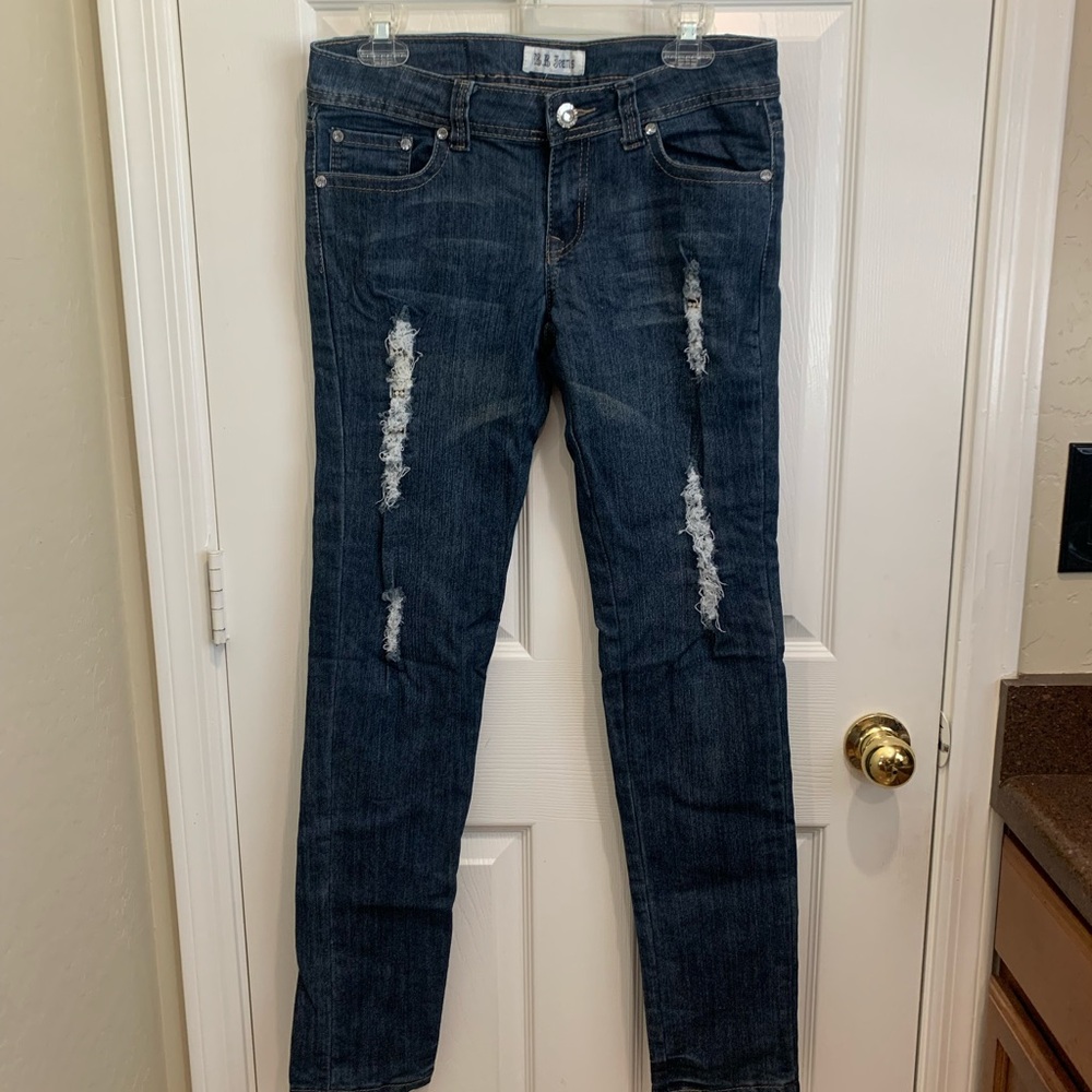 Blue Skinny Jeans with Distressed Details